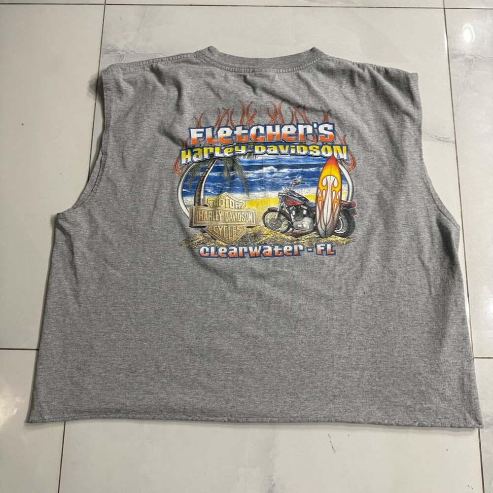 Harley-Davidson Fletcher's Clearwater FL Sleeveless Graphic Pocket T-Shirt Gray